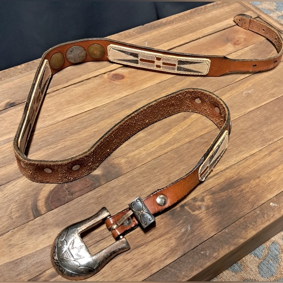 39" Vintage Leather Coin Belt - Picture 1 of 8